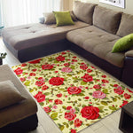 Red Pink Rose Floral Pattern Print Area Rug GearFrost