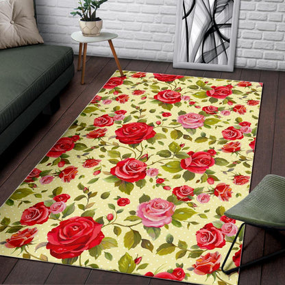 Red Pink Rose Floral Pattern Print Area Rug GearFrost
