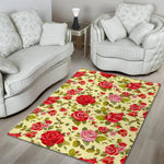 Red Pink Rose Floral Pattern Print Area Rug GearFrost