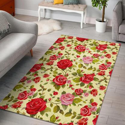 Red Pink Rose Floral Pattern Print Area Rug GearFrost