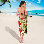 Red Pink Rose Floral Pattern Print Beach Sarong Wrap