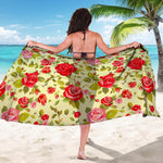 Red Pink Rose Floral Pattern Print Beach Sarong Wrap