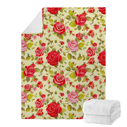 Red Pink Rose Floral Pattern Print Blanket