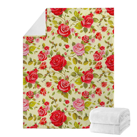 Red Pink Rose Floral Pattern Print Blanket