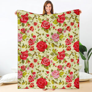 Red Pink Rose Floral Pattern Print Blanket