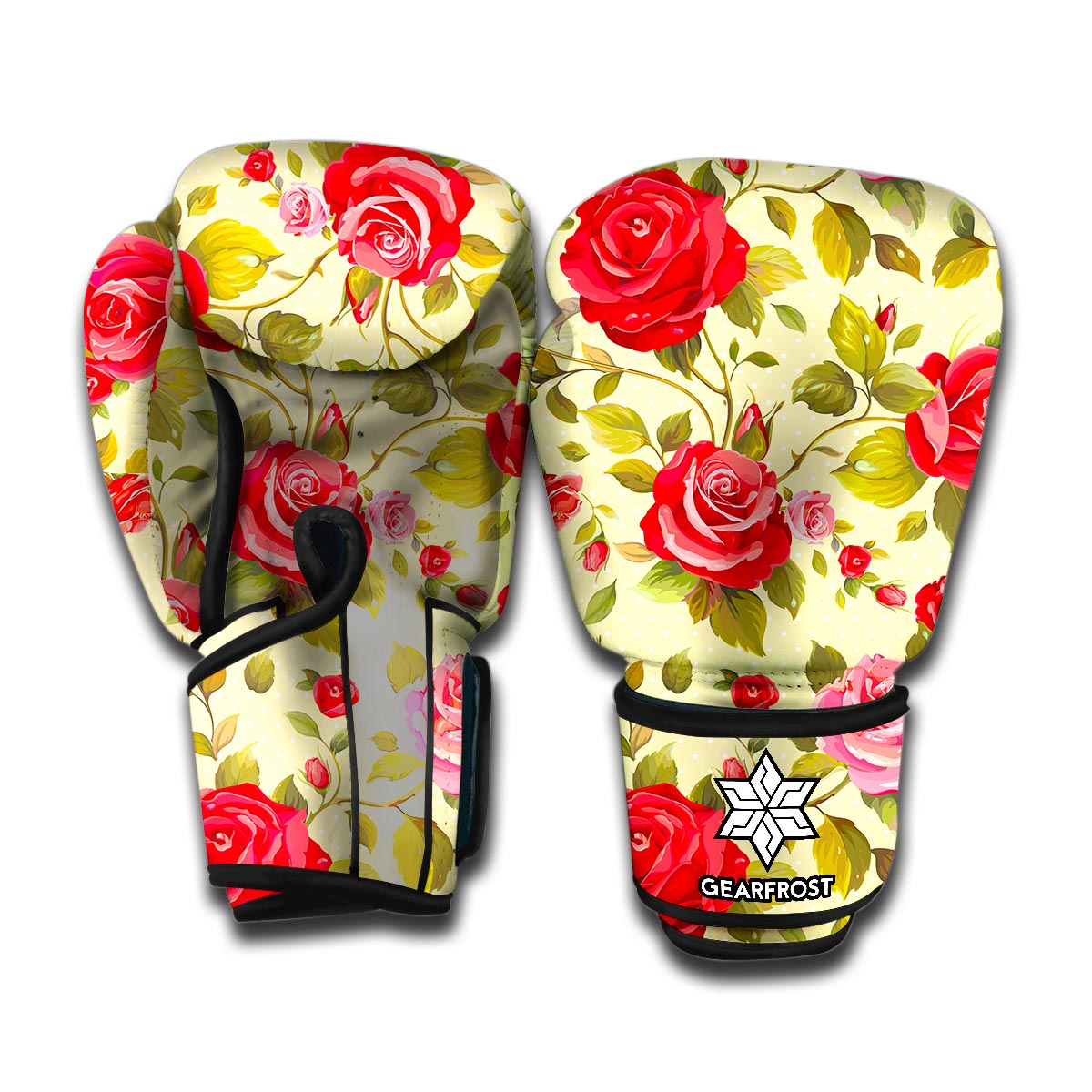 Red Pink Rose Floral Pattern Print Boxing Gloves