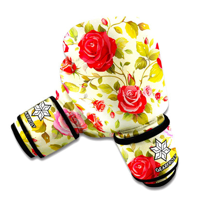 Red Pink Rose Floral Pattern Print Boxing Gloves