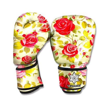 Red Pink Rose Floral Pattern Print Boxing Gloves