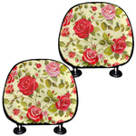 Red Pink Rose Floral Pattern Print Car Headrest Covers