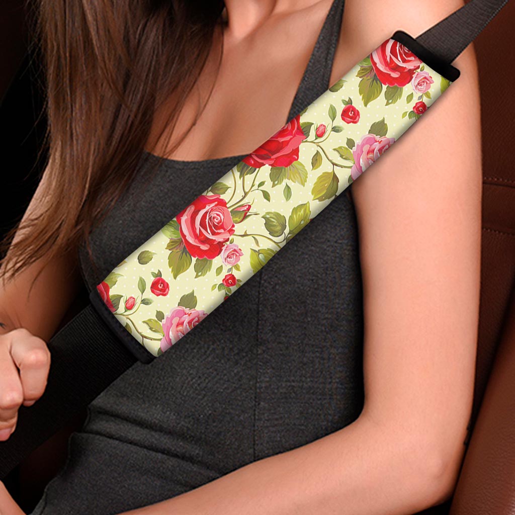 Red Pink Rose Floral Pattern Print Car Seat Belt Covers