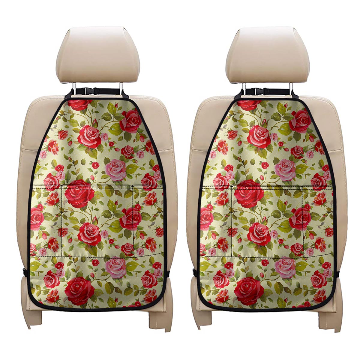 Red Pink Rose Floral Pattern Print Car Seat Organizers
