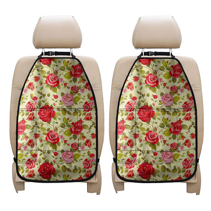 Red Pink Rose Floral Pattern Print Car Seat Organizers