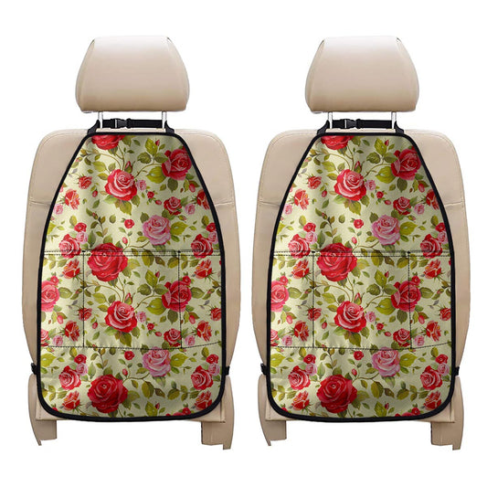 Red Pink Rose Floral Pattern Print Car Seat Organizers