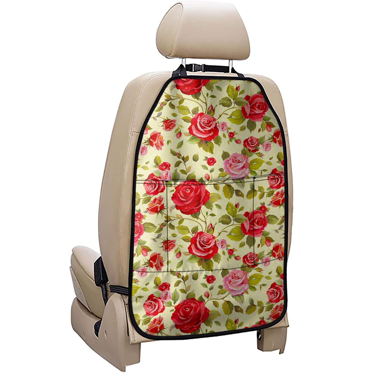 Red Pink Rose Floral Pattern Print Car Seat Organizers