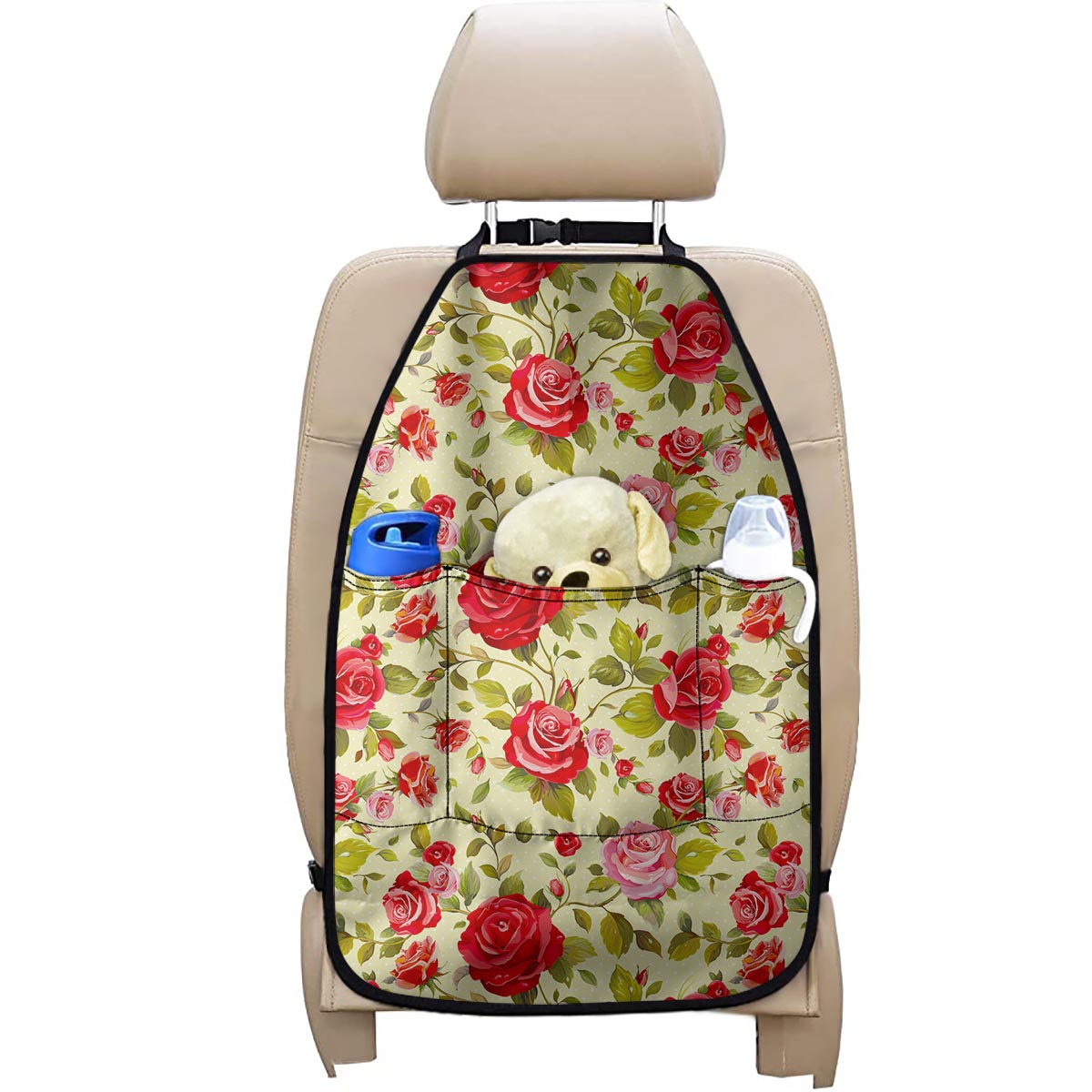 Red Pink Rose Floral Pattern Print Car Seat Organizers
