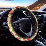 Red Pink Rose Floral Pattern Print Car Steering Wheel Cover