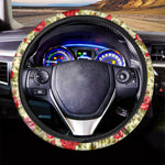 Red Pink Rose Floral Pattern Print Car Steering Wheel Cover