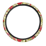 Red Pink Rose Floral Pattern Print Car Steering Wheel Cover