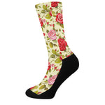 Red Pink Rose Floral Pattern Print Crew Socks