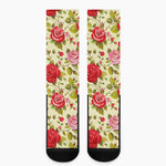 Red Pink Rose Floral Pattern Print Crew Socks