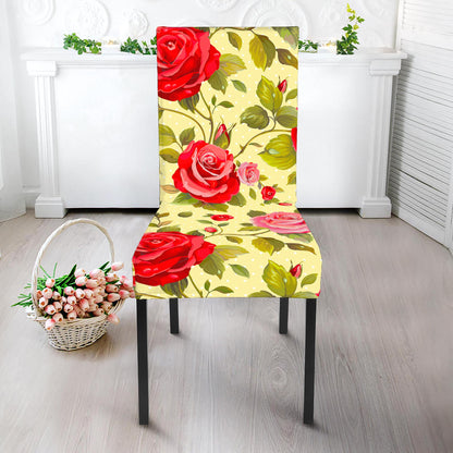 Red Pink Rose Floral Pattern Print Dining Chair Slipcover