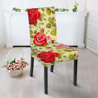 Red Pink Rose Floral Pattern Print Dining Chair Slipcover