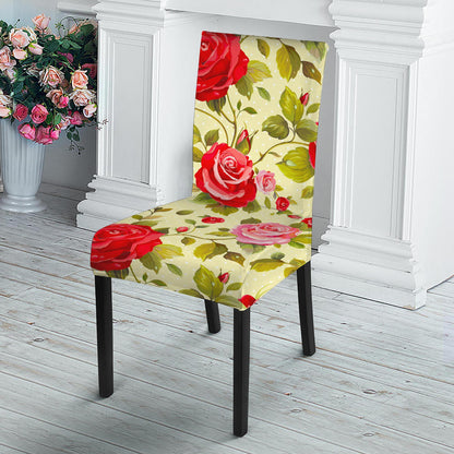 Red Pink Rose Floral Pattern Print Dining Chair Slipcover