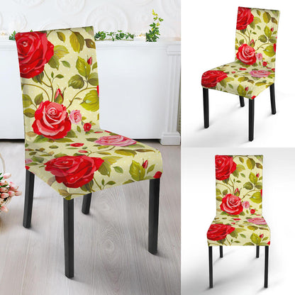 Red Pink Rose Floral Pattern Print Dining Chair Slipcover
