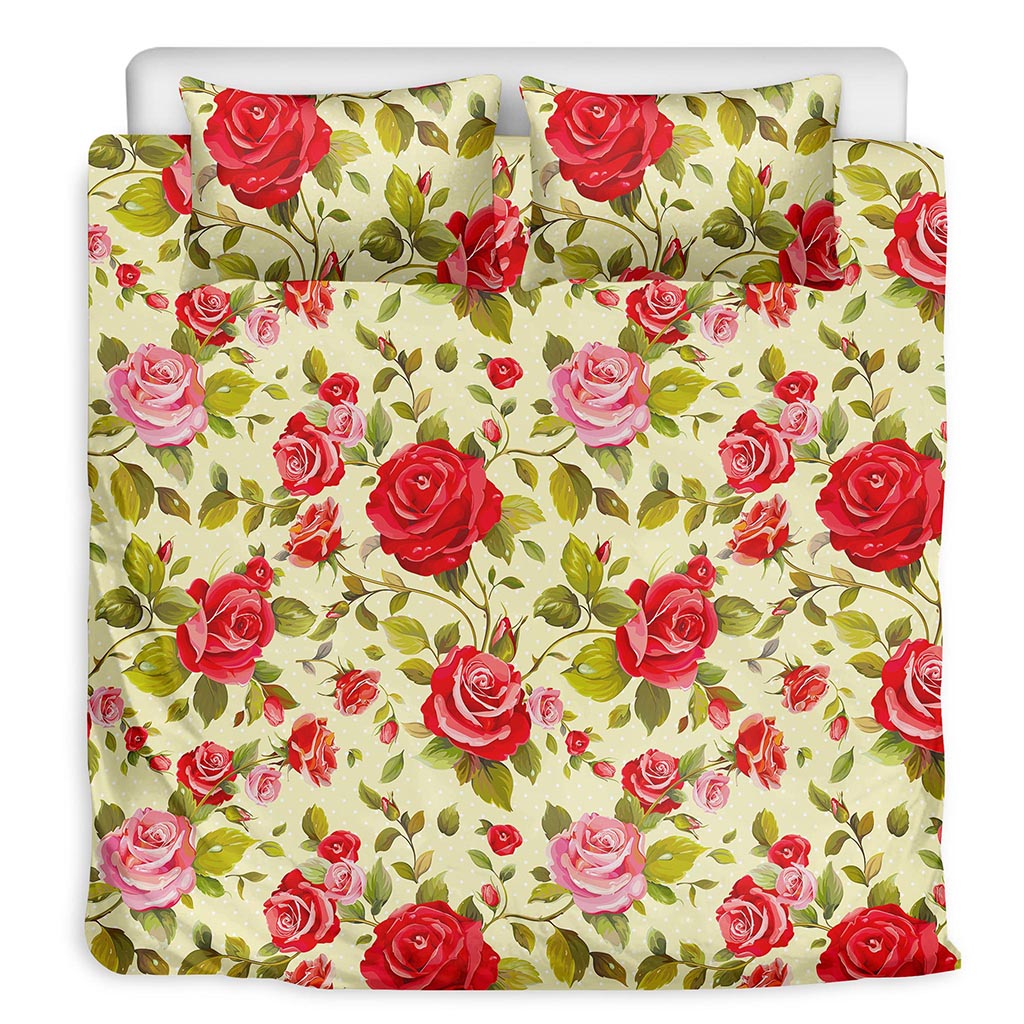 Red Pink Rose Floral Pattern Print Duvet Cover Bedding Set