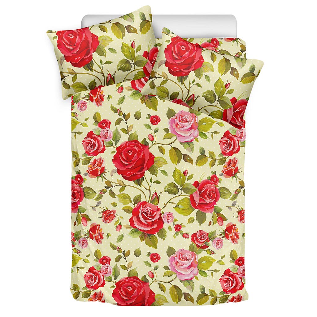 Red Pink Rose Floral Pattern Print Duvet Cover Bedding Set