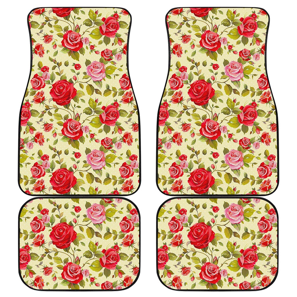 Red Pink Rose Floral Pattern Print Front and Back Car Floor Mats