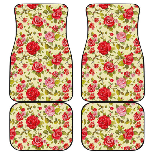 Red Pink Rose Floral Pattern Print Front and Back Car Floor Mats