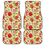 Red Pink Rose Floral Pattern Print Front and Back Car Floor Mats
