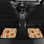 Red Pink Rose Floral Pattern Print Front and Back Car Floor Mats