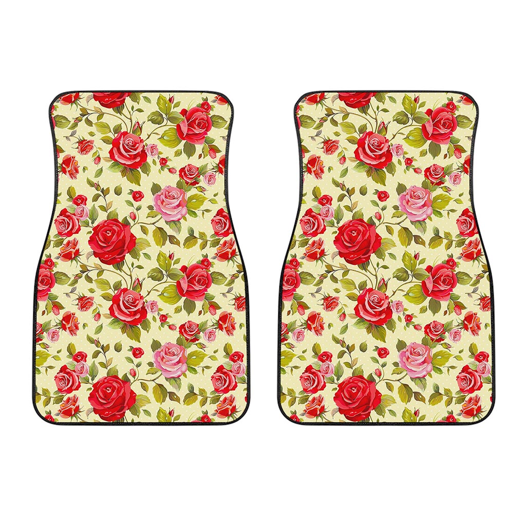 Red Pink Rose Floral Pattern Print Front Car Floor Mats