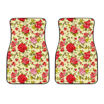 Red Pink Rose Floral Pattern Print Front Car Floor Mats