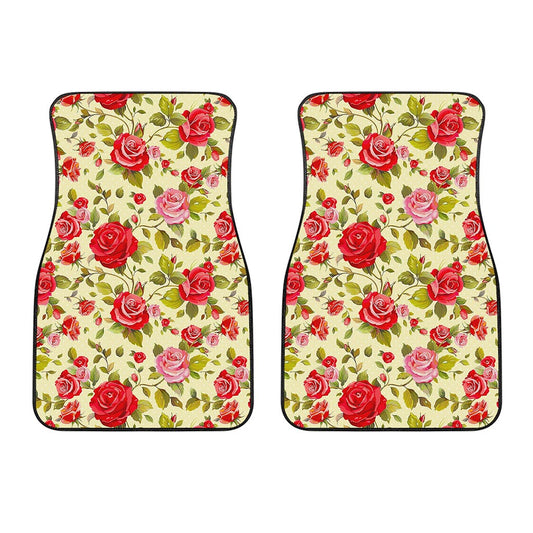 Red Pink Rose Floral Pattern Print Front Car Floor Mats