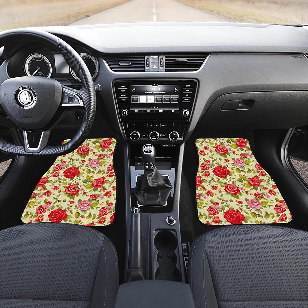 Red Pink Rose Floral Pattern Print Front Car Floor Mats