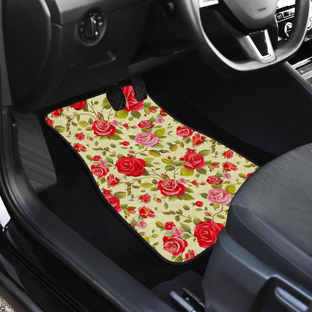Red Pink Rose Floral Pattern Print Front Car Floor Mats