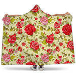 Red Pink Rose Floral Pattern Print Hooded Blanket