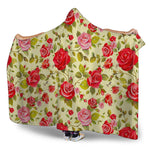 Red Pink Rose Floral Pattern Print Hooded Blanket