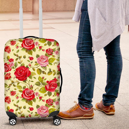 Red Pink Rose Floral Pattern Print Luggage Cover GearFrost