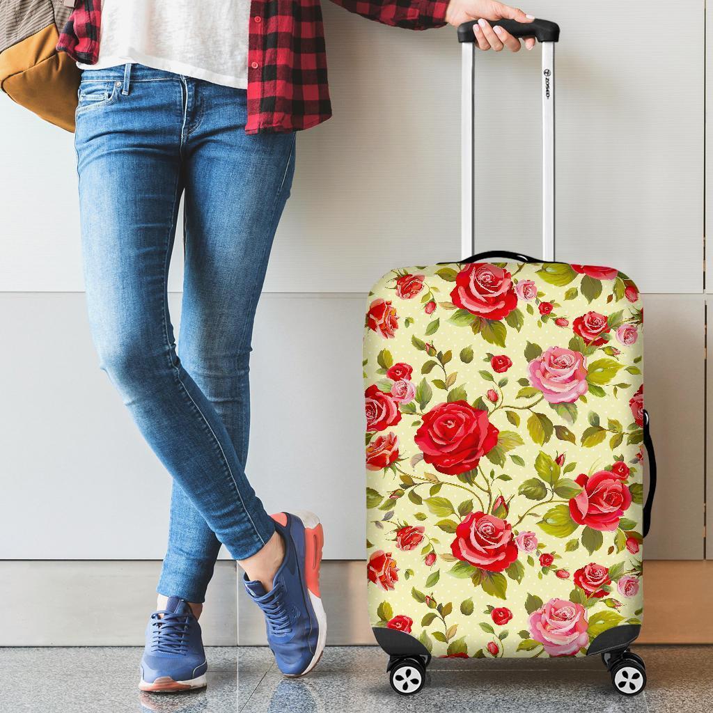 Red Pink Rose Floral Pattern Print Luggage Cover GearFrost