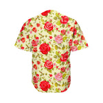 Red Pink Rose Floral Pattern Print Men's Baseball Jersey