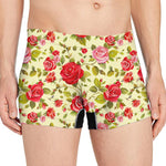 Red Pink Rose Floral Pattern Print Men's Boxer Briefs