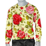 Red Pink Rose Floral Pattern Print Men's Crewneck Sweatshirt GearFrost