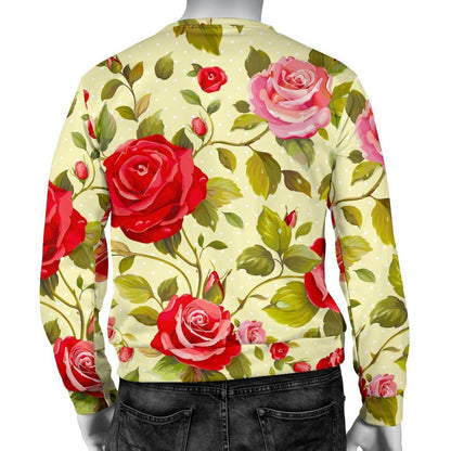 Red Pink Rose Floral Pattern Print Men's Crewneck Sweatshirt GearFrost