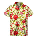 Red Pink Rose Floral Pattern Print Men's Short Sleeve Shirt