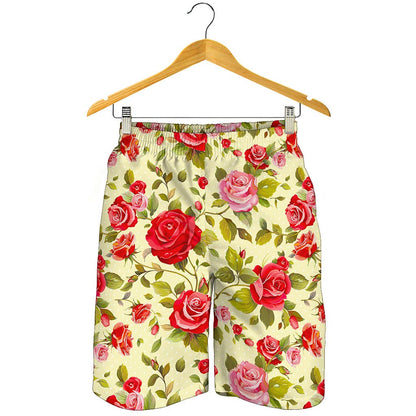 Red Pink Rose Floral Pattern Print Men's Shorts