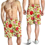 Red Pink Rose Floral Pattern Print Men's Shorts